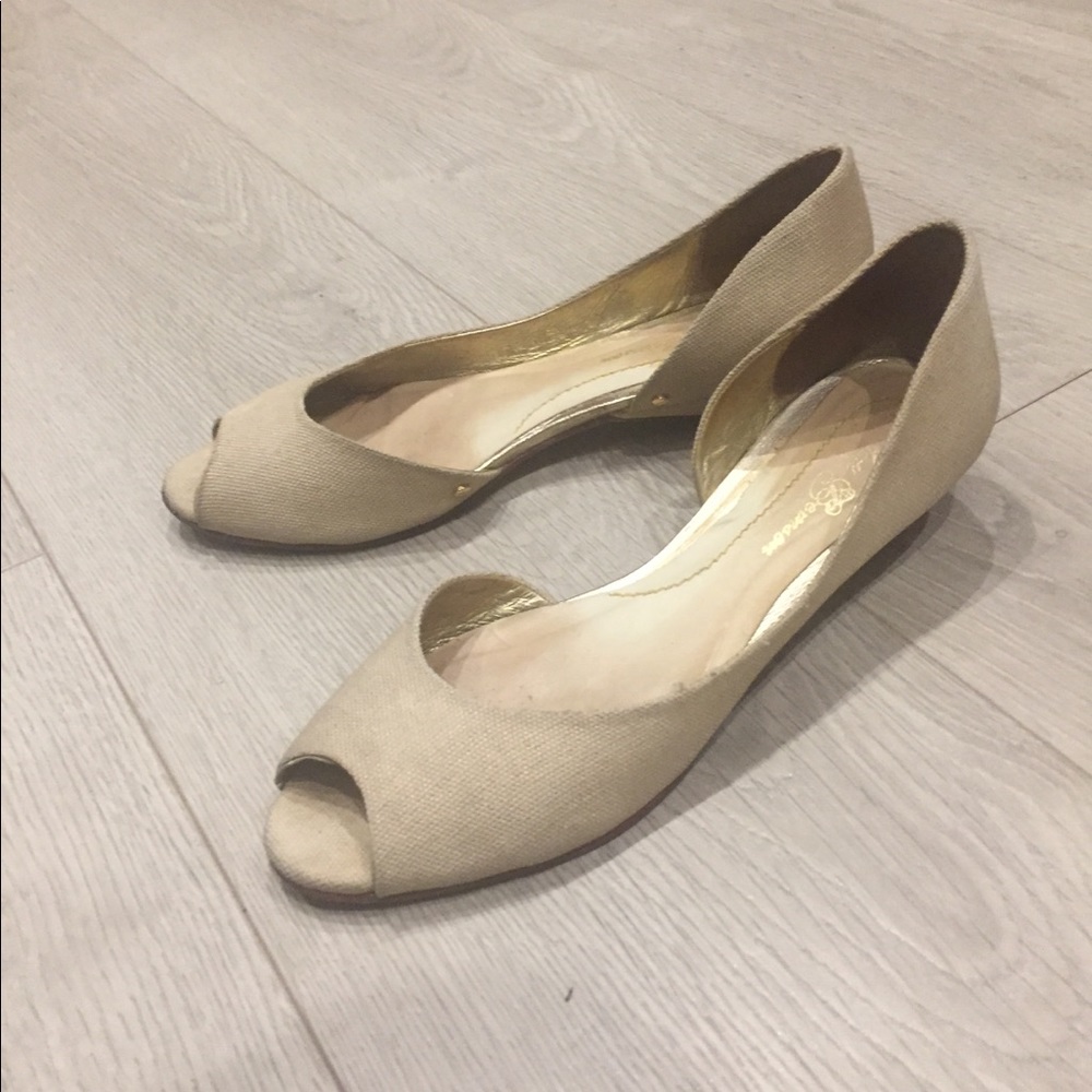 Matt Bernson cream beige gold shimmer flats heels
